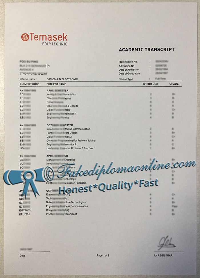 Temasek Polytechnic transcript