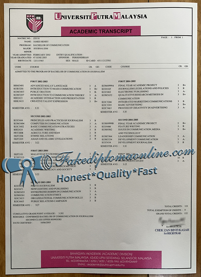 University Putra Malaysia transcript