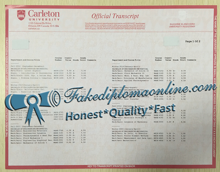 Carleton University transcript