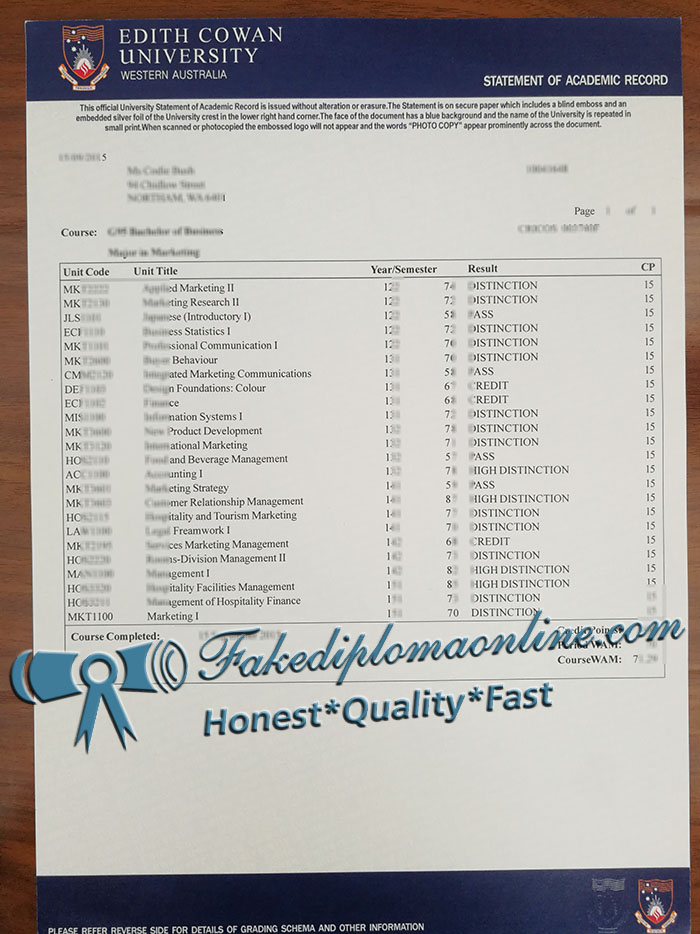 Edith Cowan University transcript