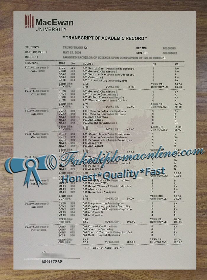 MacEwan University Official transcript