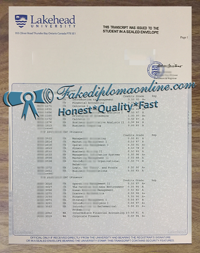 Lakehead University official transcript