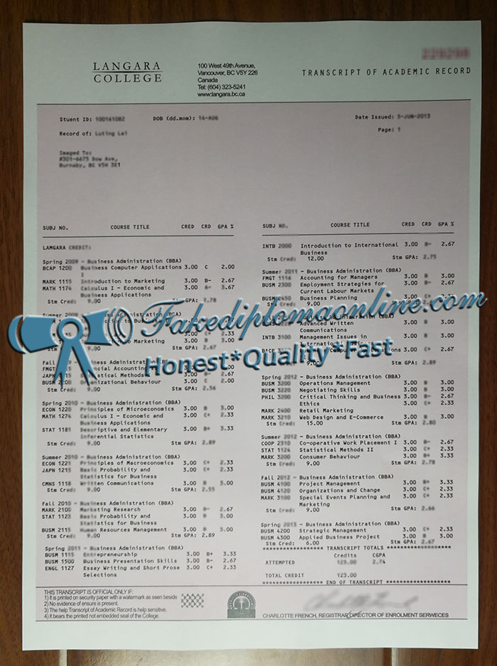 Langara College transcript