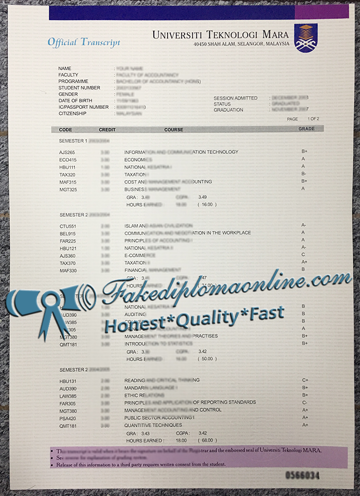 Universiti Teknologi MARA transcript