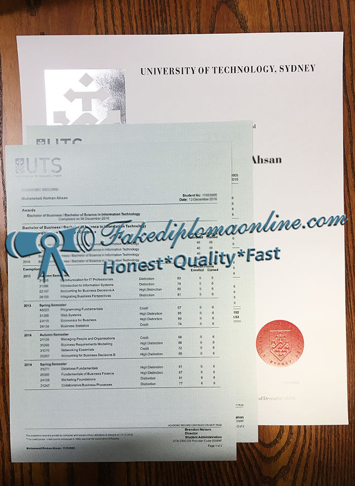 University of Technology Sydney academic transcript