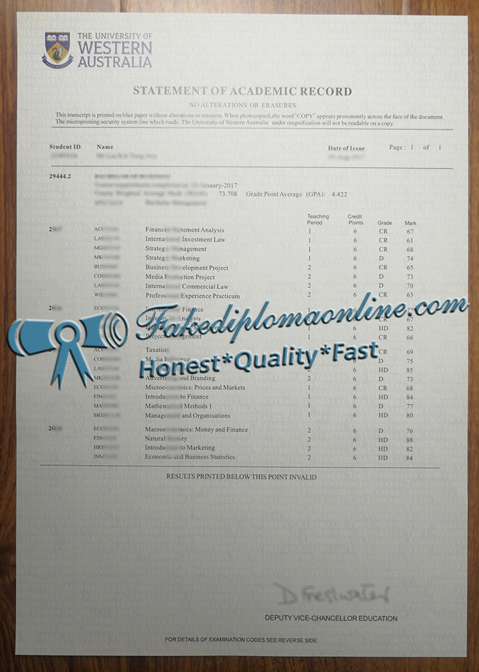 University of Western Australia transcript