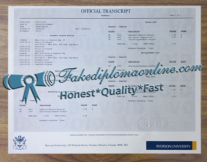  Ryerson University official transcript 