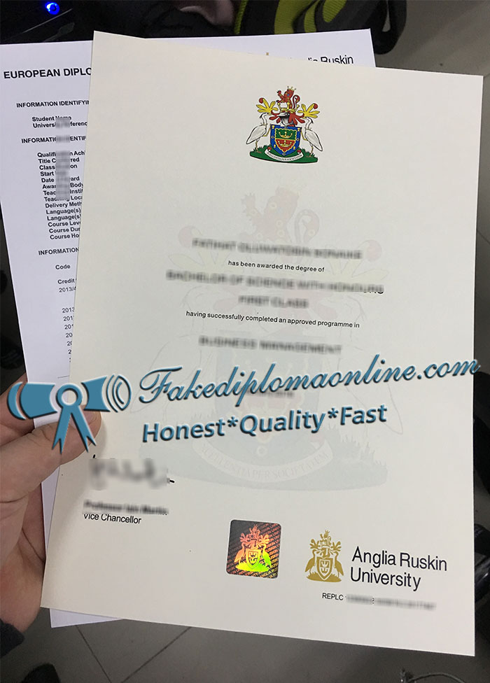 Anglia Ruskin University diploma and transcript