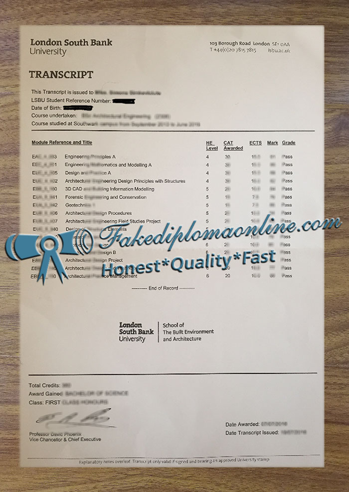 London South Bank University transcript