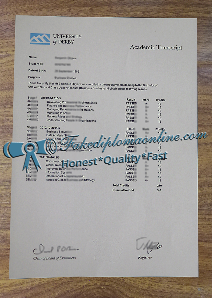 University of Derby transcript