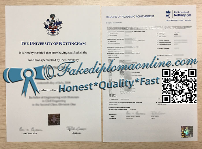 University of Nottingham diploma and transcript