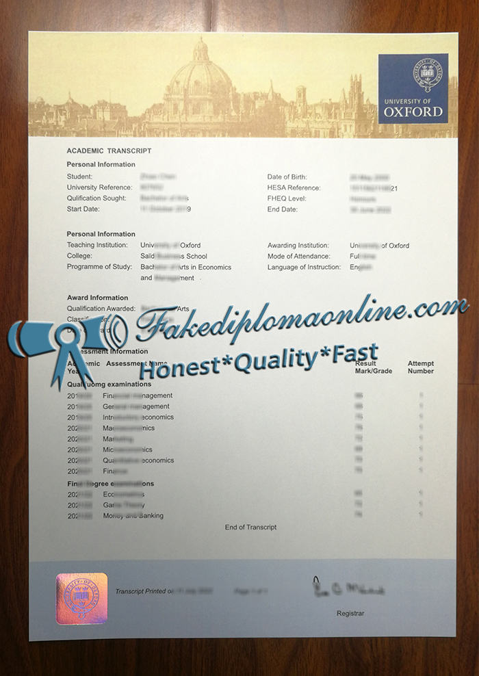 University of Oxford transcript