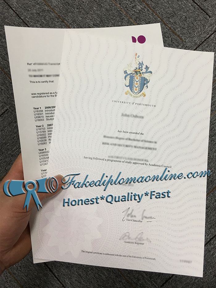 University of Portsmouth degree and transcript