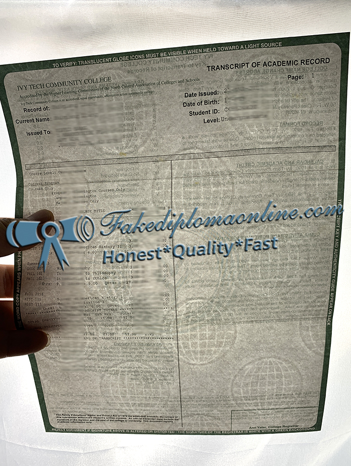 Ivy Tech Community College transcript