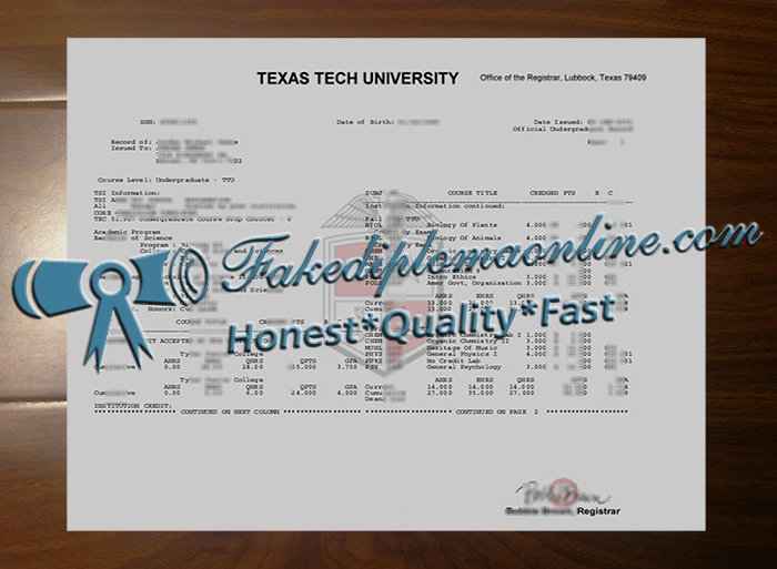 Texas Tech University transcript
