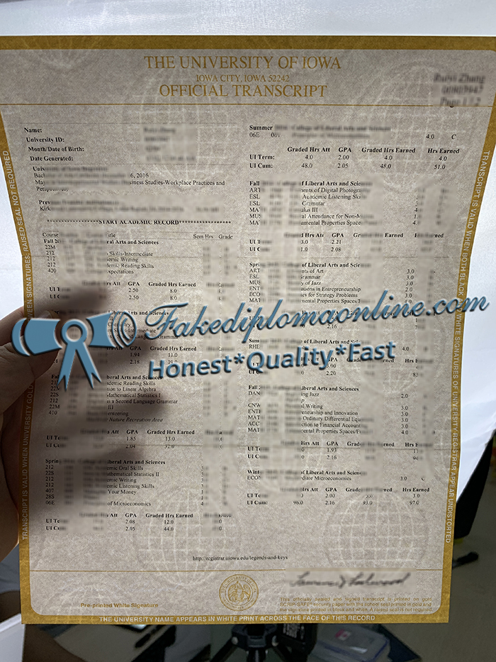 University of Iowa transcript