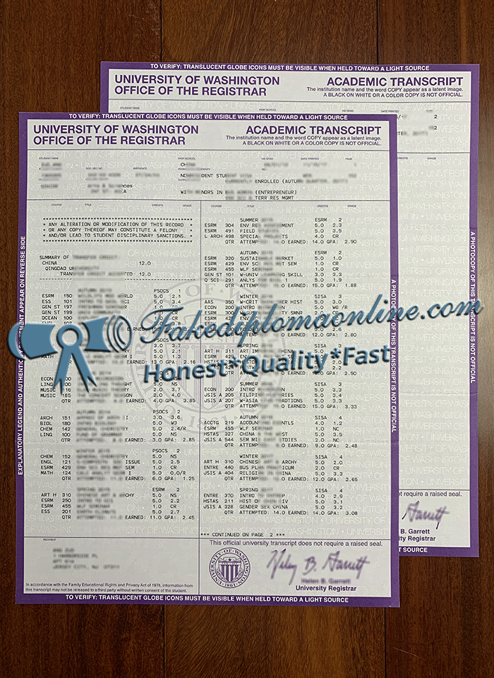 University of Washington transcript