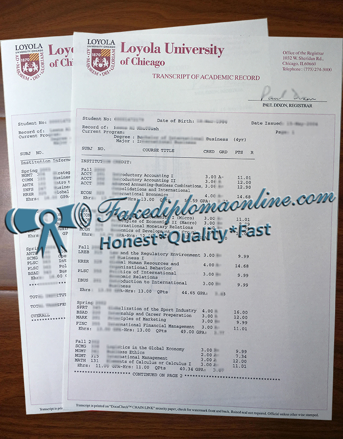 Loyola University Chicago transcript