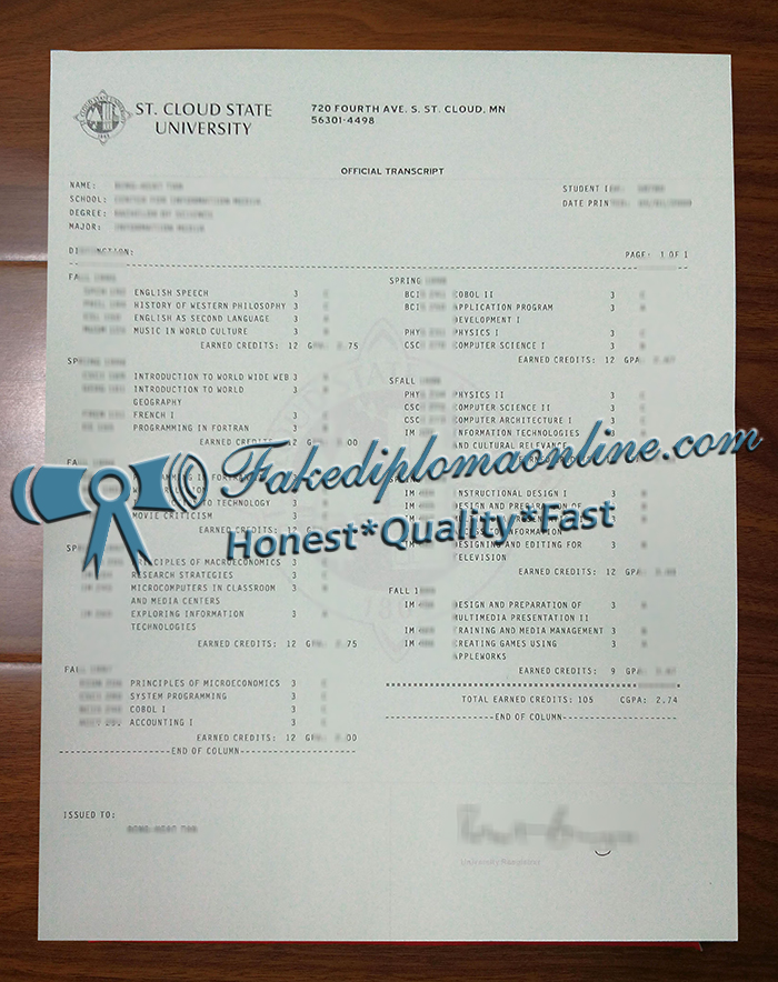 SCSU transcript