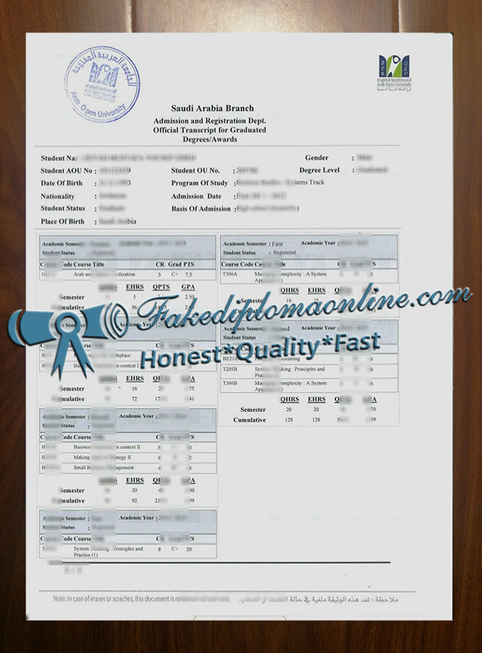 Arab Open University transcript