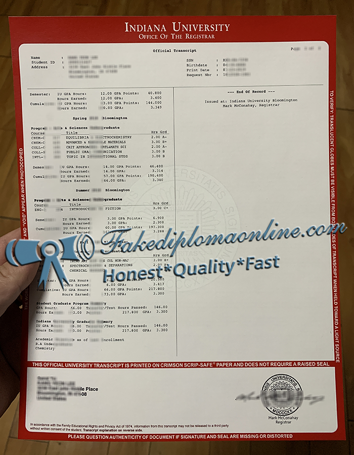 Indiana University transcript