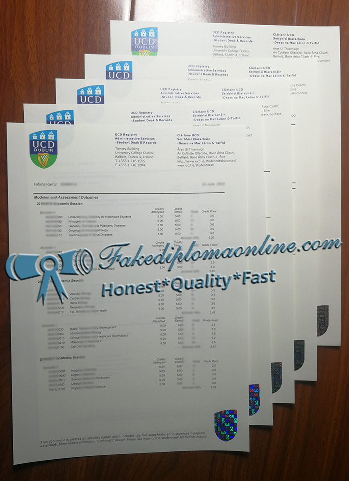 University College Dublin transcript