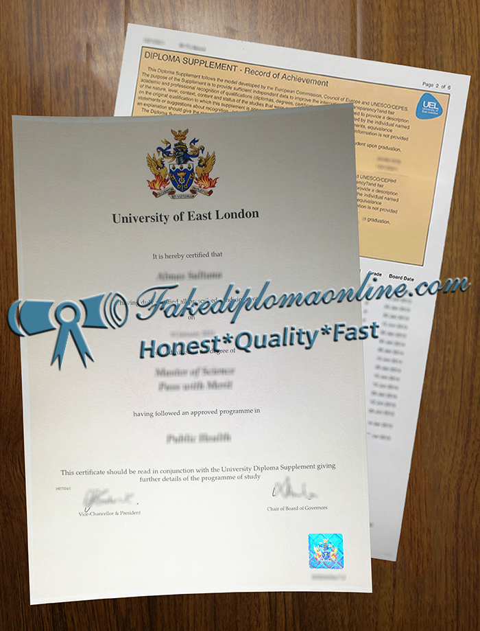 University of East London diploma and transcript