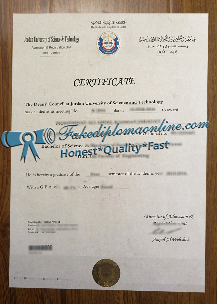 Jordan University of Science and Technology diploma