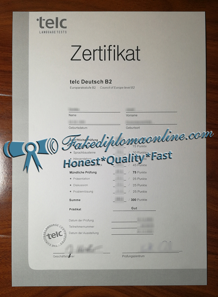 TELC Deutsch B2 certificate 