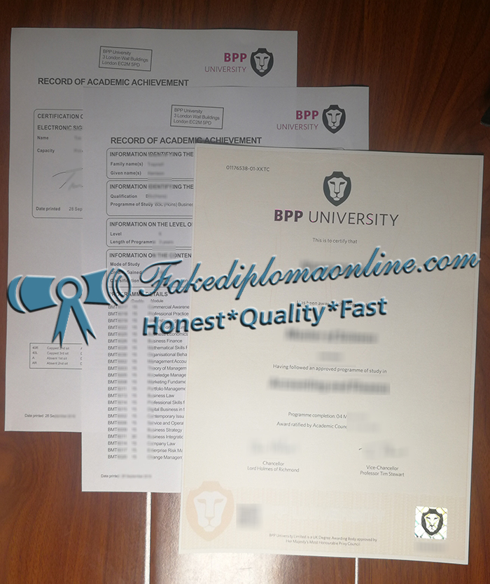 BPP University diploma and transcript