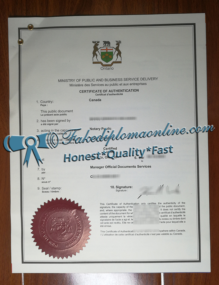 Toronto Certificate of Authentication