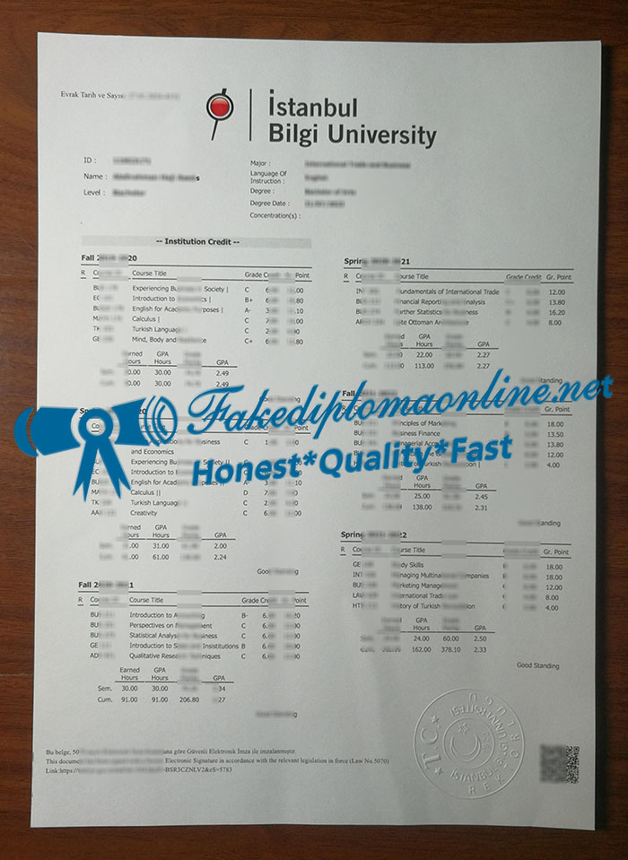 Istanbul Bilgi University transcript