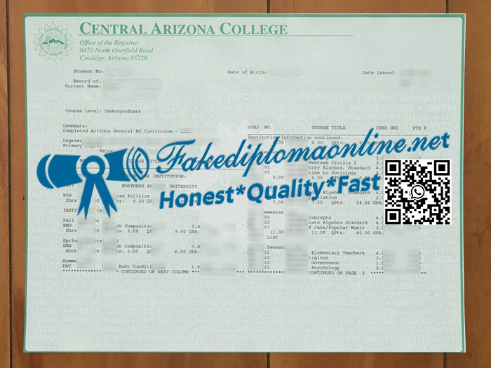 Central Arizona College transcript