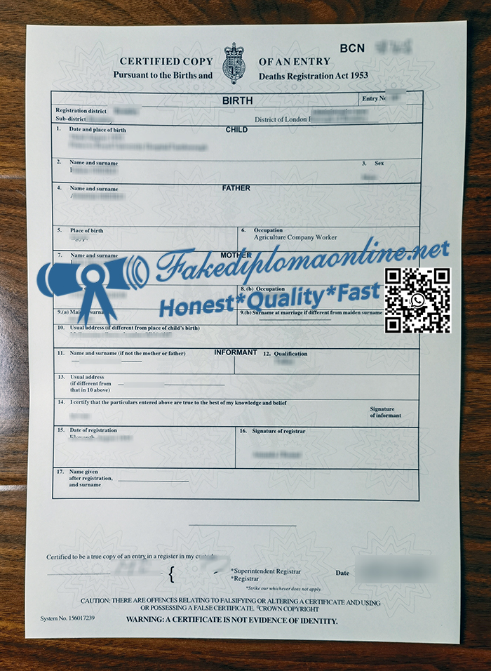 UK birth certificate