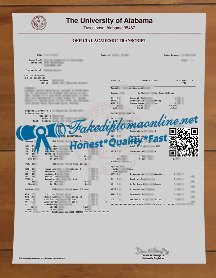 University of Alabama transcript