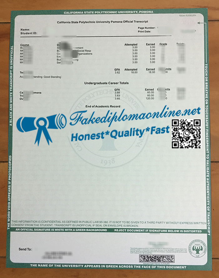 Cal Poly Pomona transcript