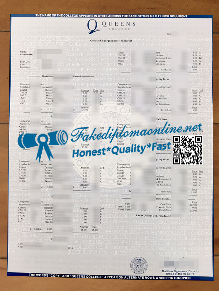 Queens College transcript