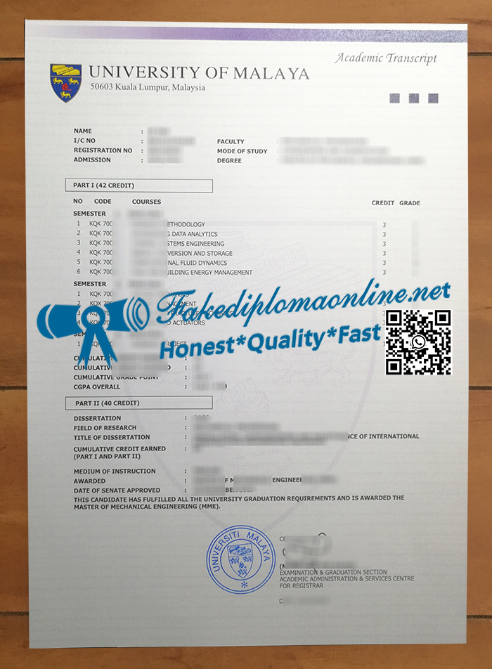 University of Malaya transcript