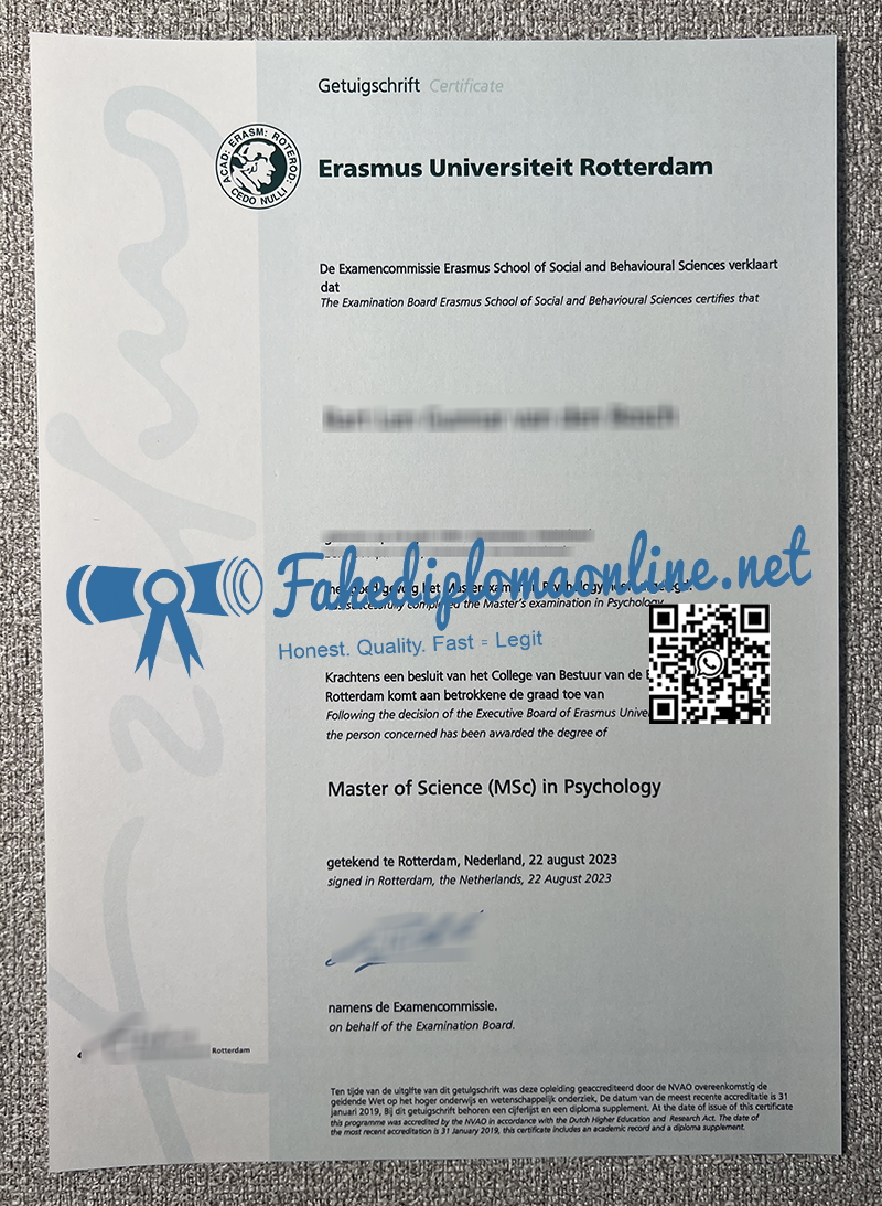 Erasmus University Rotterdam MSC Certificate
