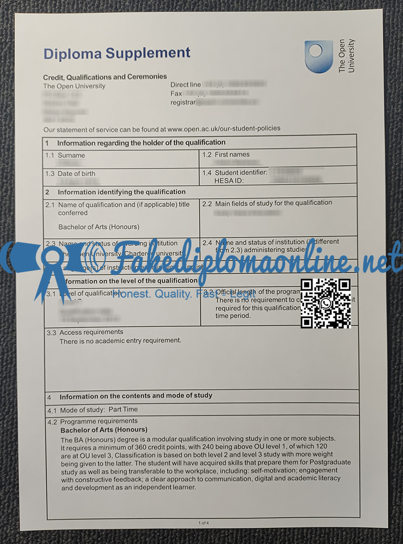 The Open University Diploma supplement Transcript