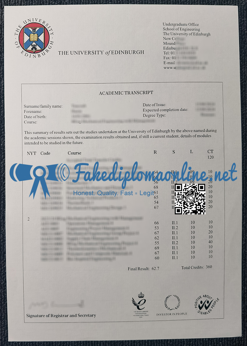 University Of Edinburgh Transcipt